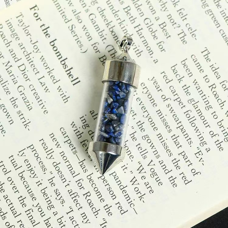 Bullet Shaped Crystal Chip Wishing Bottle Pendant