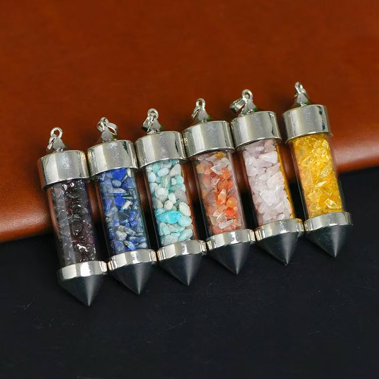 Bullet Shaped Crystal Chip Wishing Bottle Pendant