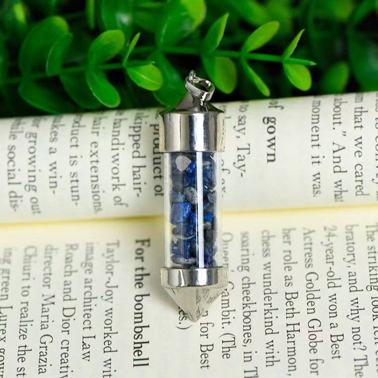 Bullet Shaped Crystal Chip Wishing Bottle Pendant