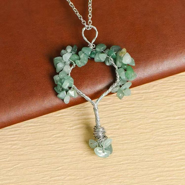 Handmade Wire Wrapped Crystal Stone Tree Pendant - Chakra Healing Decor
