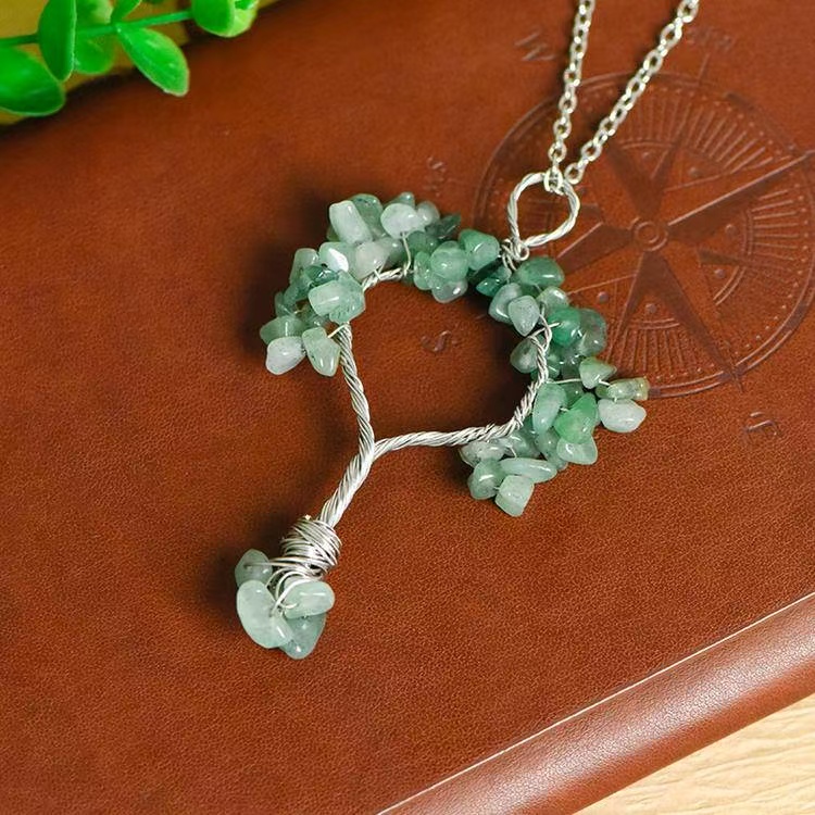 Handmade Wire Wrapped Crystal Stone Tree Pendant - Chakra Healing Decor