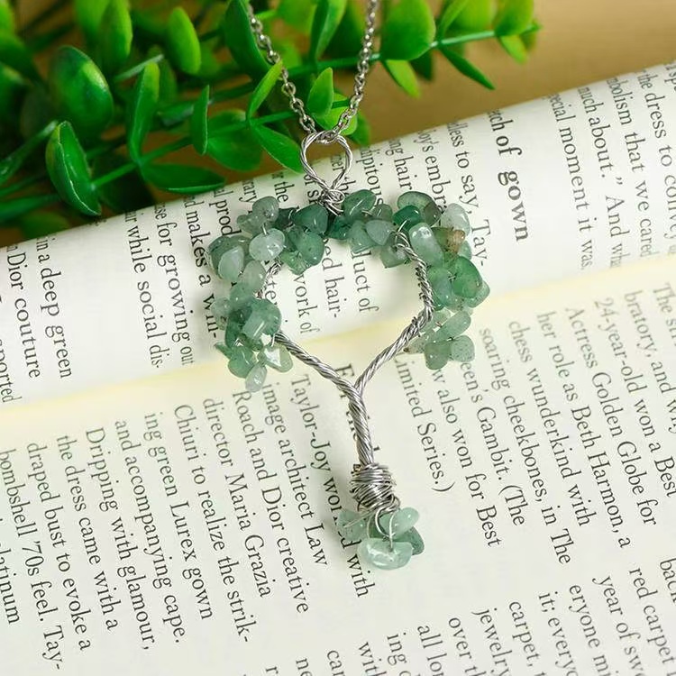 Handmade Wire Wrapped Crystal Stone Tree Pendant - Chakra Healing Decor
