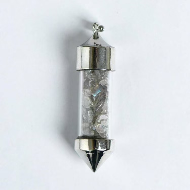 Bullet Shaped Crystal Chip Wishing Bottle Pendant