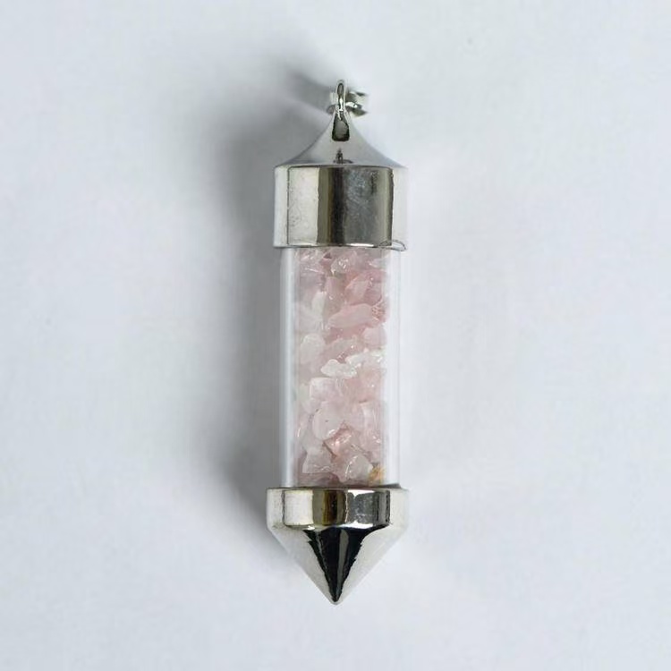 Bullet Shaped Crystal Chip Wishing Bottle Pendant