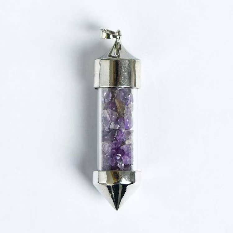 Bullet Shaped Crystal Chip Wishing Bottle Pendant