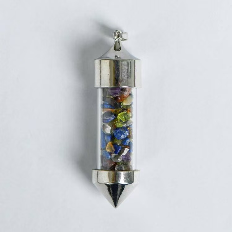 Bullet Shaped Crystal Chip Wishing Bottle Pendant
