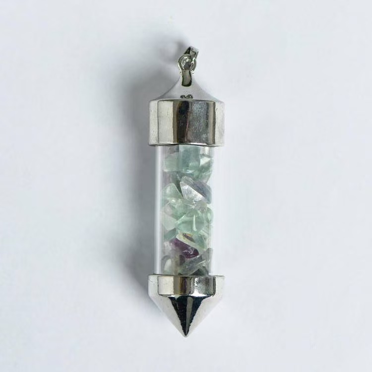 Bullet Shaped Crystal Chip Wishing Bottle Pendant