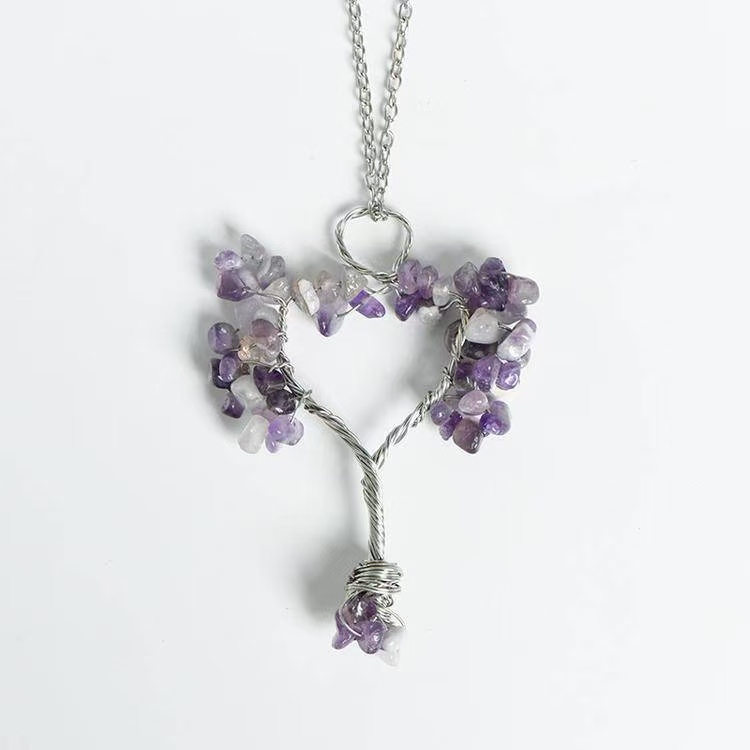 Handmade Wire Wrapped Crystal Stone Tree Pendant - Chakra Healing Decor