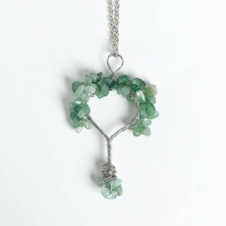 Handmade Wire Wrapped Crystal Stone Tree Pendant - Chakra Healing Decor