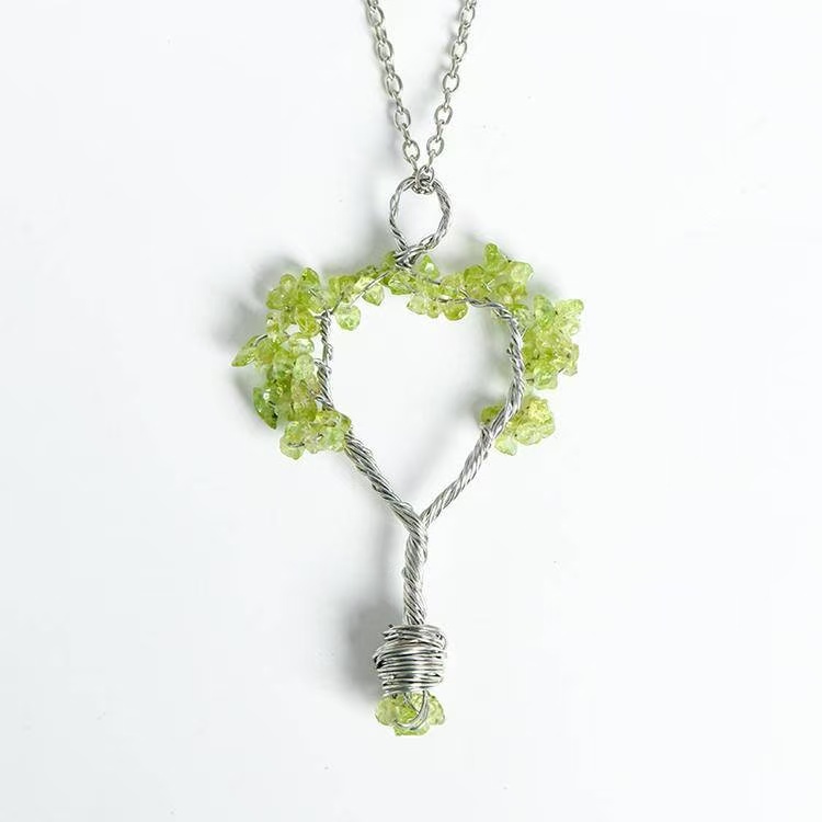 Handmade Wire Wrapped Crystal Stone Tree Pendant - Chakra Healing Decor