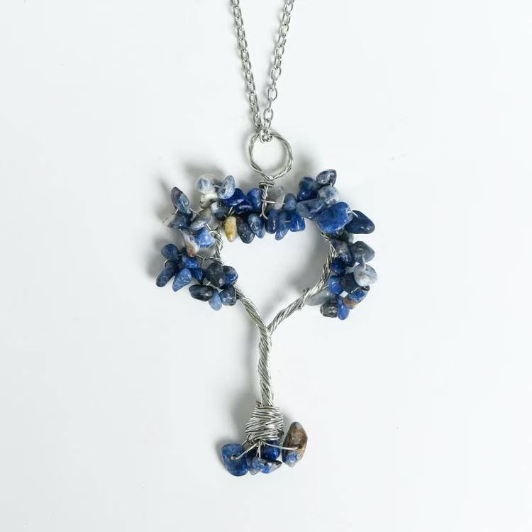 Handmade Wire Wrapped Crystal Stone Tree Pendant - Chakra Healing Decor