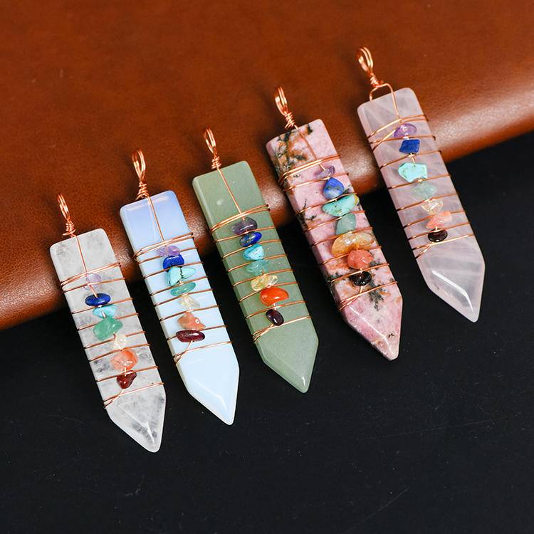Wrapped Seven Chakra Arrow Pendant