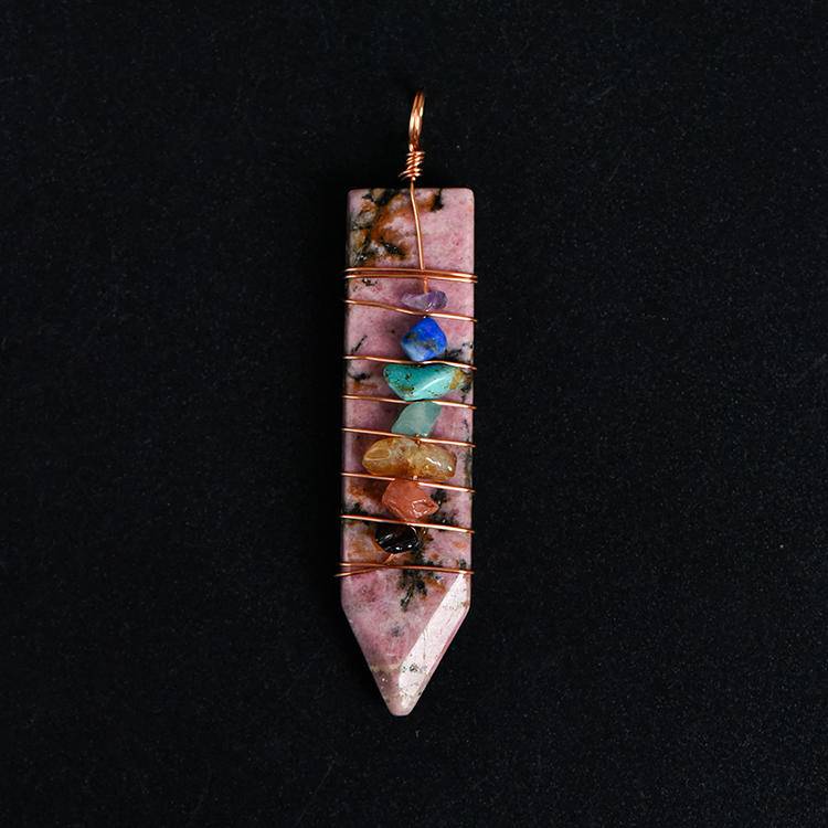 Wrapped Seven Chakra Arrow Pendant