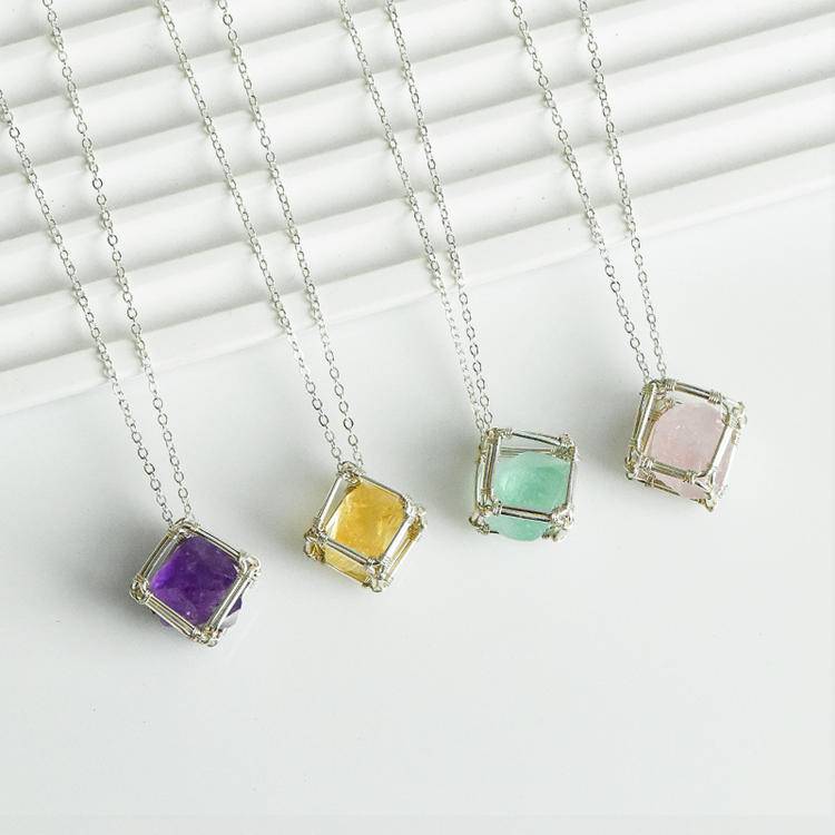 Wire Wrapped Raw Stone Pendant |Natural Sugar Cube Crystal Necklace