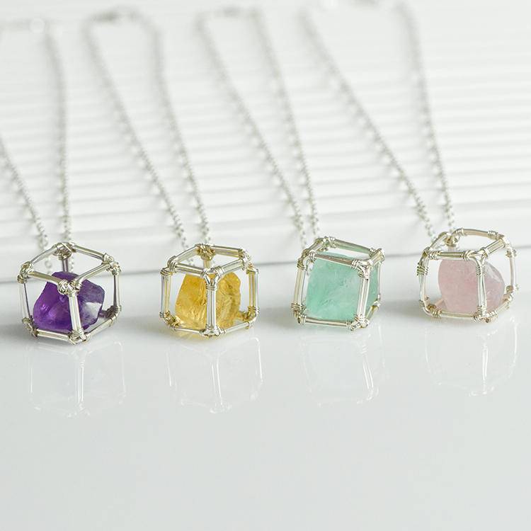 Wire Wrapped Raw Stone Pendant |Natural Sugar Cube Crystal Necklace