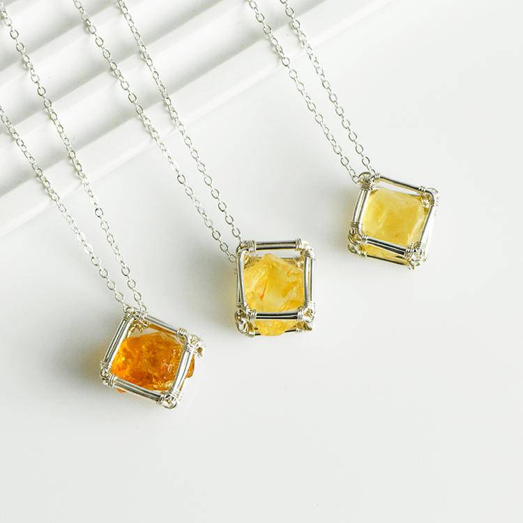Wire Wrapped Raw Stone Pendant |Natural Sugar Cube Crystal Necklace