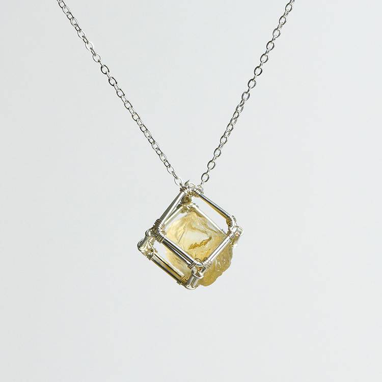 Wire Wrapped Raw Stone Pendant |Natural Sugar Cube Crystal Necklace