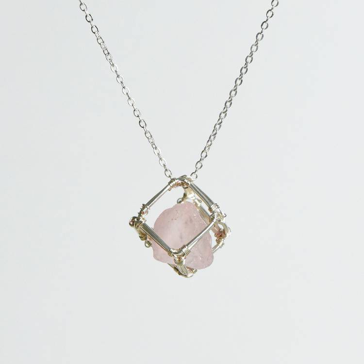 Wire Wrapped Raw Stone Pendant |Natural Sugar Cube Crystal Necklace