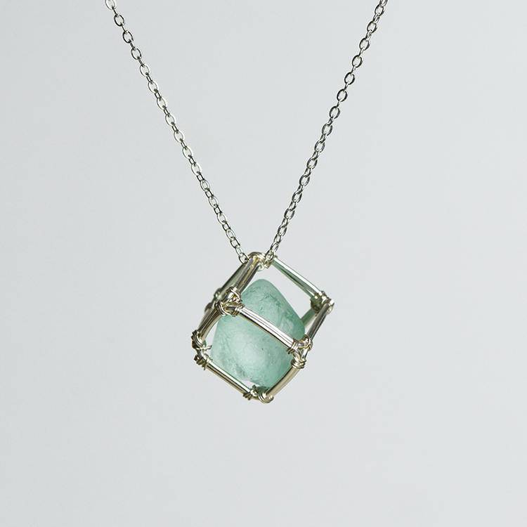 Wire Wrapped Raw Stone Pendant |Natural Sugar Cube Crystal Necklace