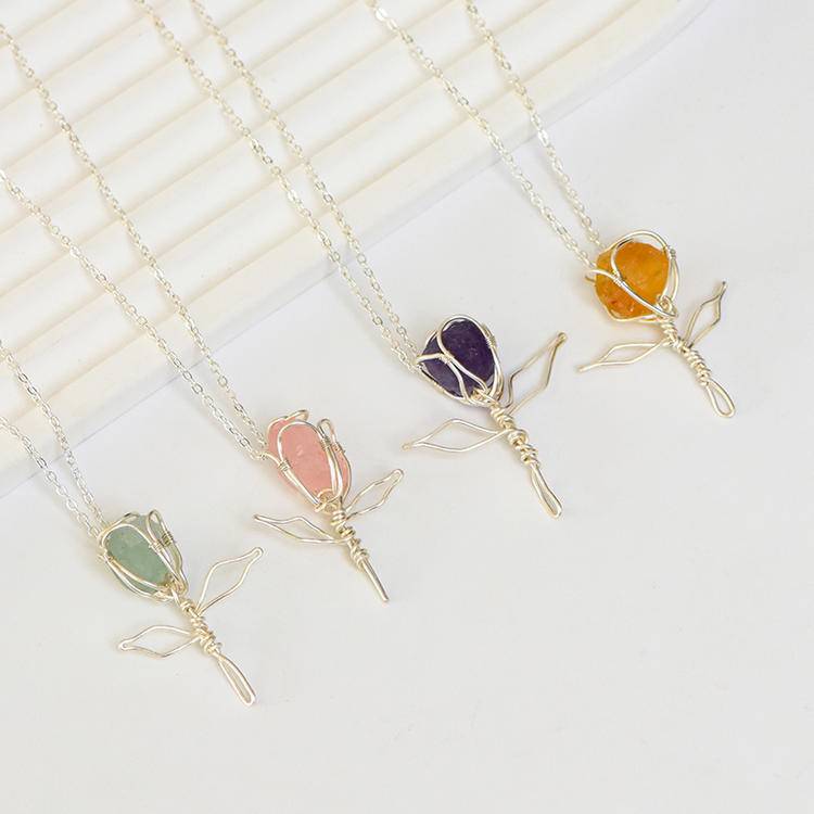 Raw Stone Silk-Carved Rose Pendant | Natural Rough Diamond & Filigree Necklace