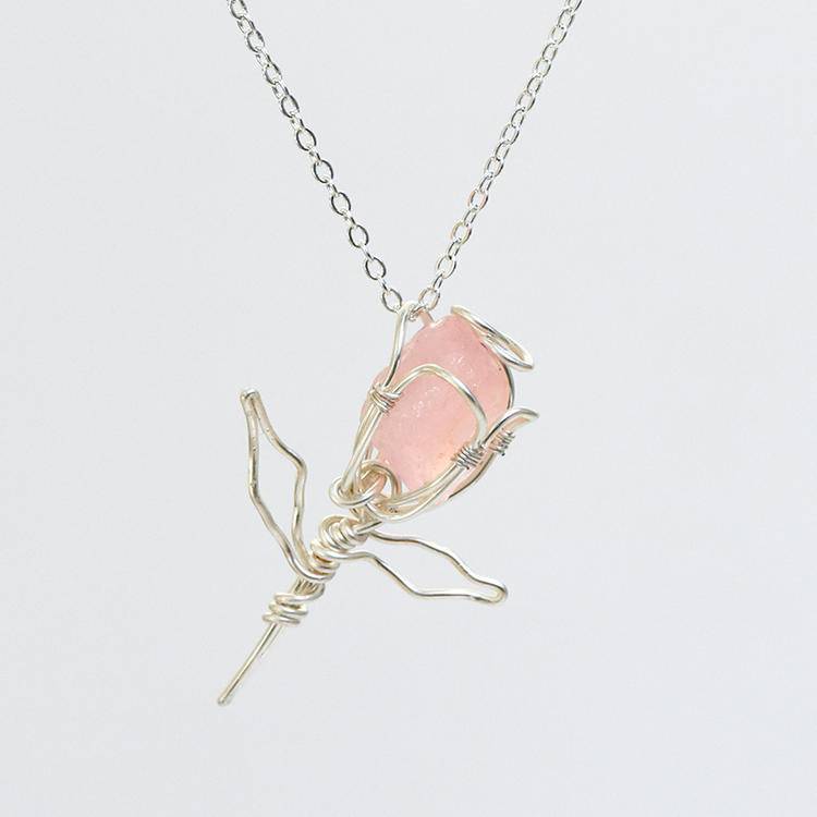 Raw Stone Silk-Carved Rose Pendant | Natural Rough Diamond & Filigree Necklace
