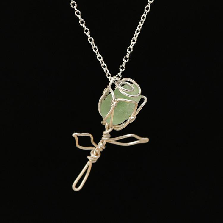 Raw Stone Silk-Carved Rose Pendant | Natural Rough Diamond & Filigree Necklace