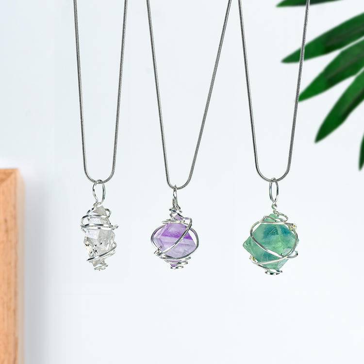 Hand-Forged Fluorite Flash Diamond Pendant | Artisan Wire-Wrapped Statement Necklace