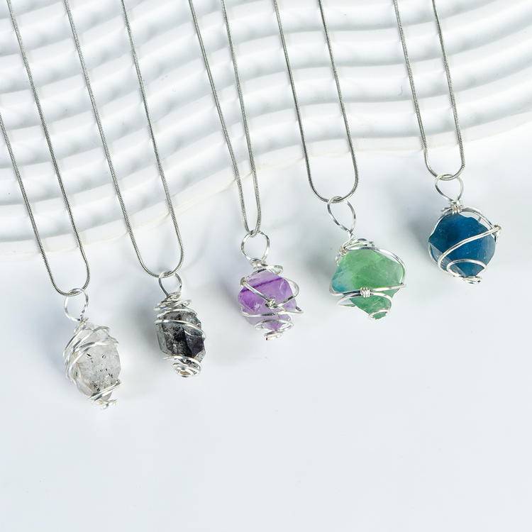 Hand-Forged Fluorite Flash Diamond Pendant | Artisan Wire-Wrapped Statement Necklace