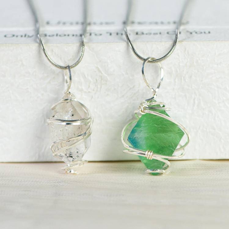 Hand-Forged Fluorite Flash Diamond Pendant | Artisan Wire-Wrapped Statement Necklace