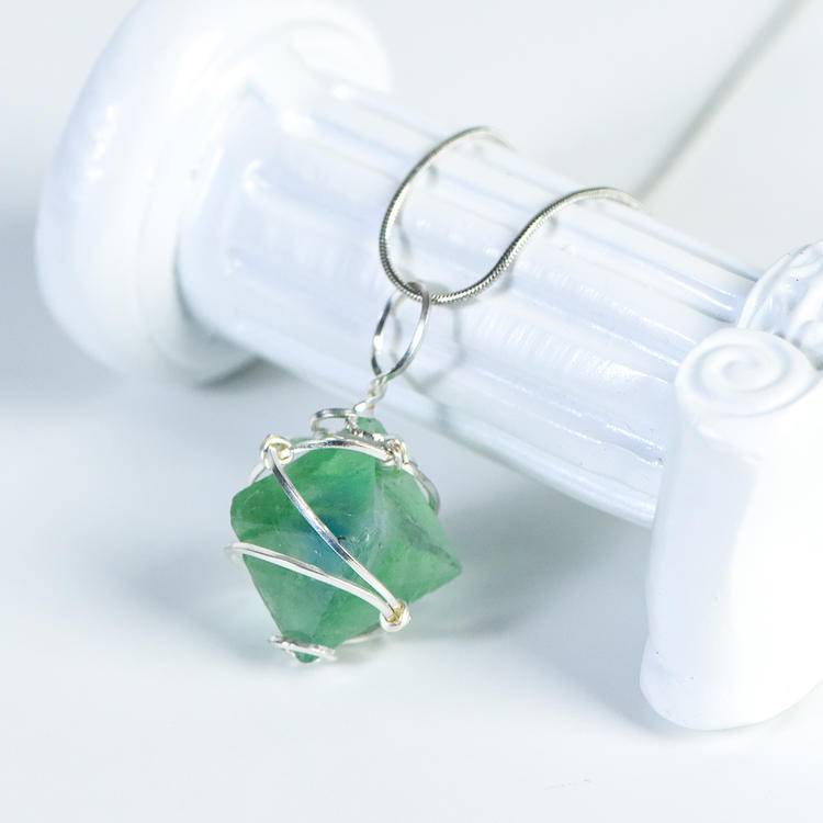 Hand-Forged Fluorite Flash Diamond Pendant | Artisan Wire-Wrapped Statement Necklace
