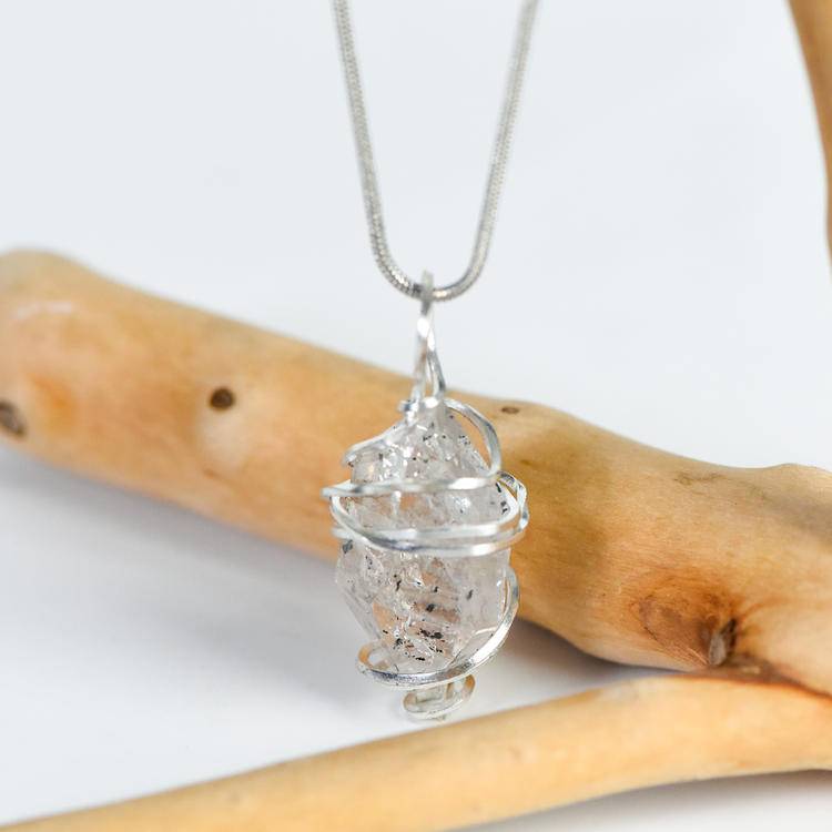 Hand-Forged Fluorite Flash Diamond Pendant | Artisan Wire-Wrapped Statement Necklace
