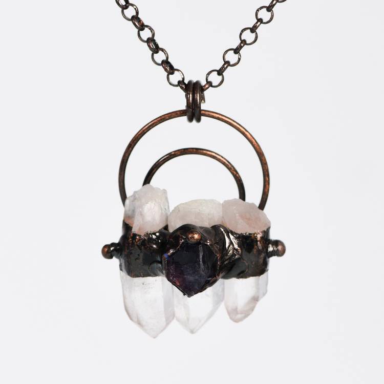 Vintage Irregular White Crystal Bar Pendant | Natural Triple Quartz Rod Necklace