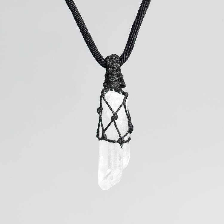 Hand-Braided Natural White Crystal Point Pendant | Raw Quartz Cluster Necklace