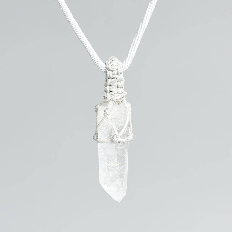 Hand-Braided Natural White Crystal Point Pendant | Raw Quartz Cluster Necklace