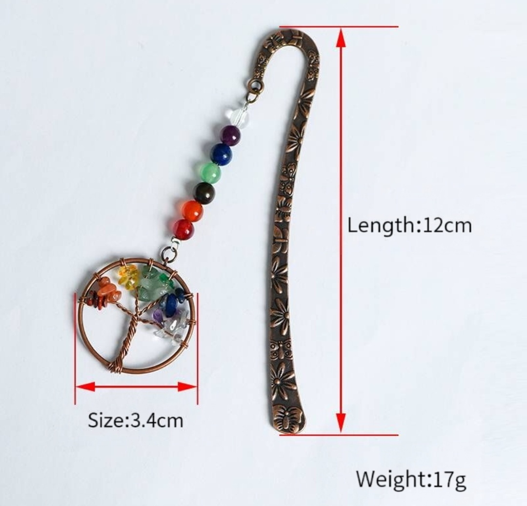 Rainbow Crystal Chips Life Tree Bookmark - Natural Stone Book Marker for Good Luck
