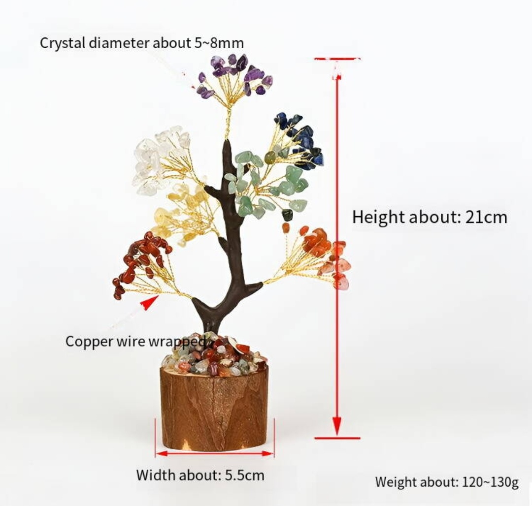 Solid Wood Seven Color Crystal Tree - Natural Feng Shui Wealth & Healing Decor