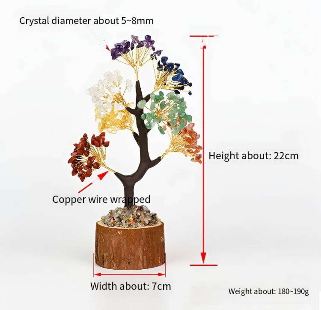 Solid Wood Seven Color Crystal Tree - Natural Feng Shui Wealth & Healing Decor