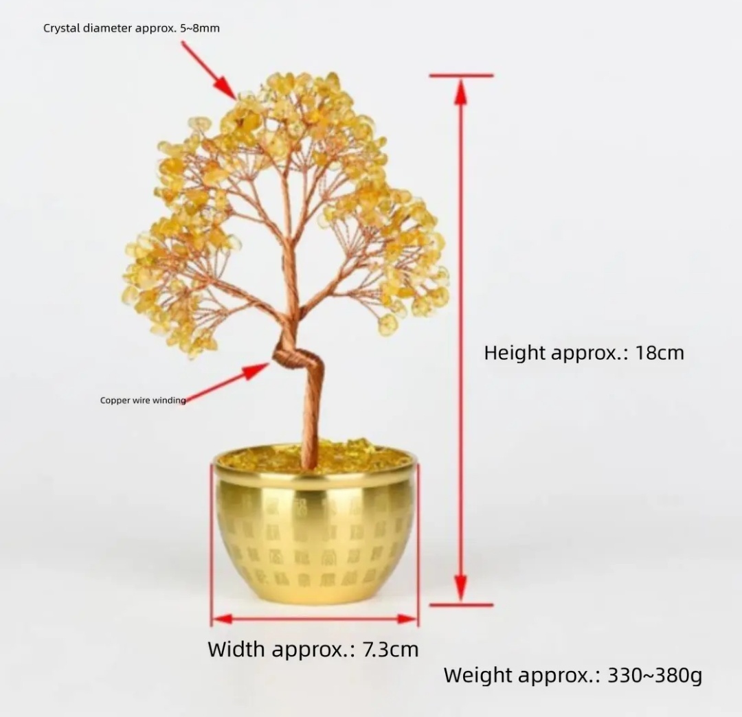 Natural Crystal Gemstone Money Tree -Feng Shui "100 Blessings" Pot, Energy Healing & Space Cleansing Magical Decor