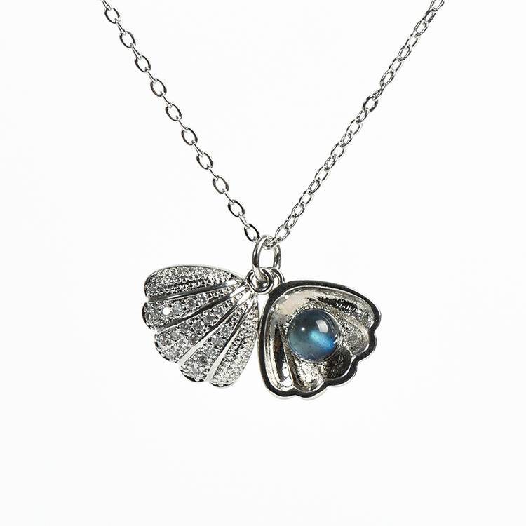 Wire-Wrapped Moonstone Pendant | Natural Shell & Petal Stone Necklace for Boho Jewelry