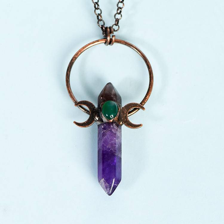 Vintage Natural Amethyst Bar Pendant | Genuine Purple Crystal Point Necklace for Healing
