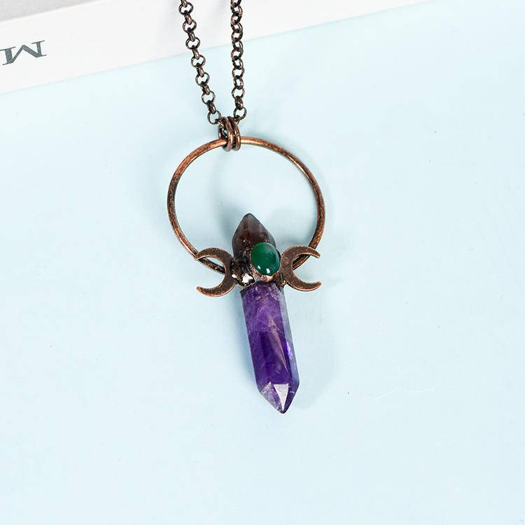 Vintage Natural Amethyst Bar Pendant | Genuine Purple Crystal Point Necklace for Healing