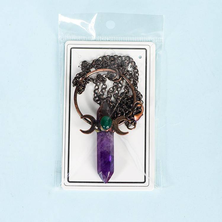 Vintage Natural Amethyst Bar Pendant | Genuine Purple Crystal Point Necklace for Healing