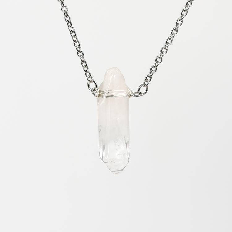 Natural Clear Quartz Point Pendant: Wire Wrapped Crystal Necklace for Healing & Style