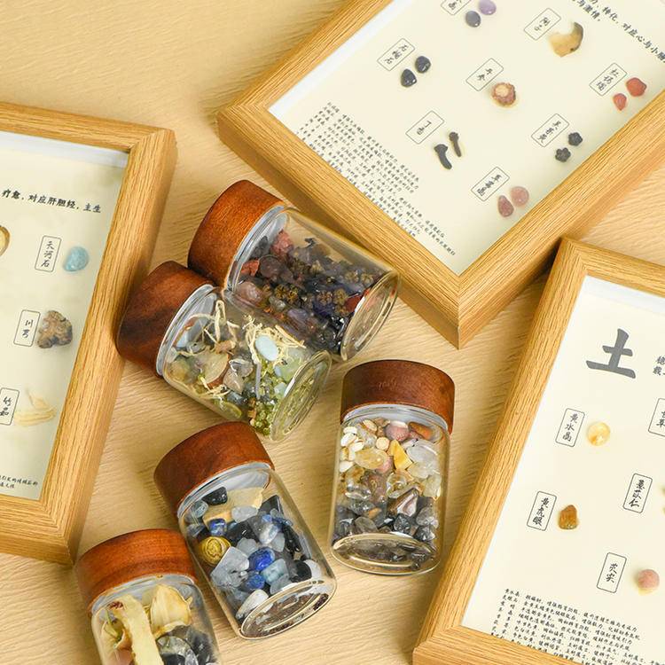 Wu Xing Energy Set - Natural Crystal Five Elements Frames & Energy Bottle Decor
