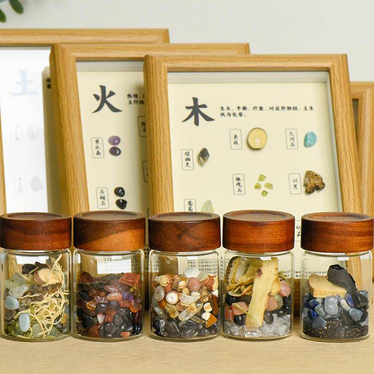 Wu Xing Energy Set - Natural Crystal Five Elements Frames & Energy Bottle Decor
