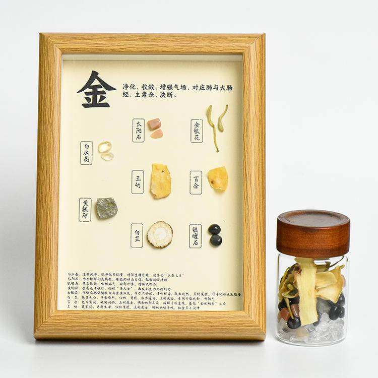 Wu Xing Energy Set - Natural Crystal Five Elements Frames & Energy Bottle Decor