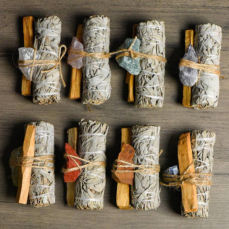 Sage, Palo Santo & Raw Stone Healing Set | Natural Spiritual Purification Kit