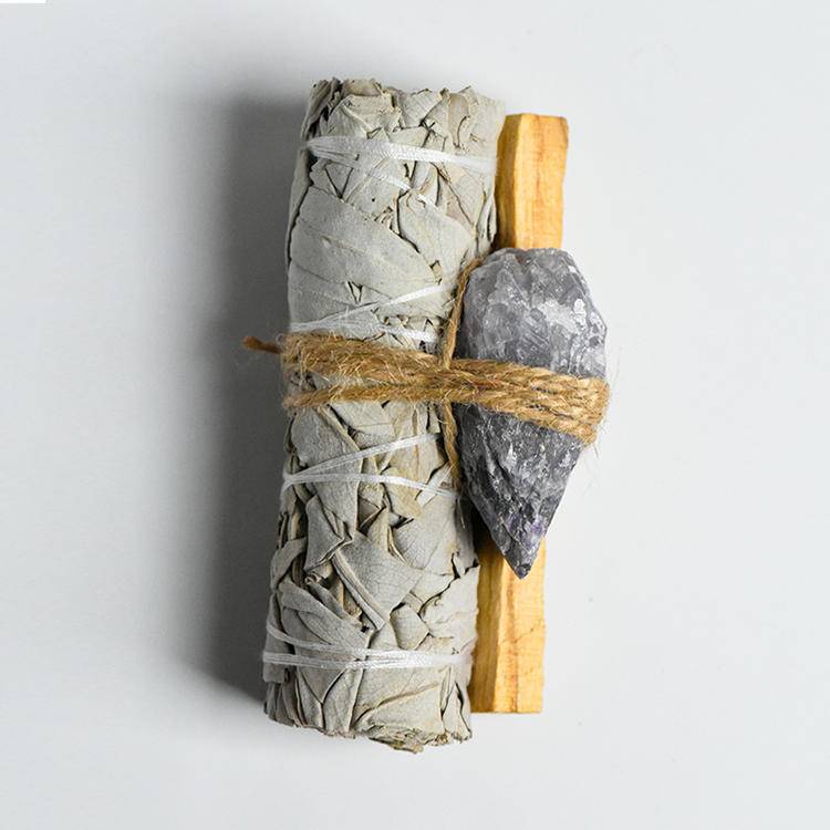 Sage, Palo Santo & Raw Stone Healing Set | Natural Spiritual Purification Kit