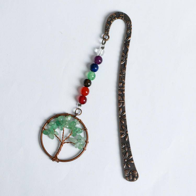 Rainbow Crystal Chips Life Tree Bookmark - Natural Stone Book Marker for Good Luck