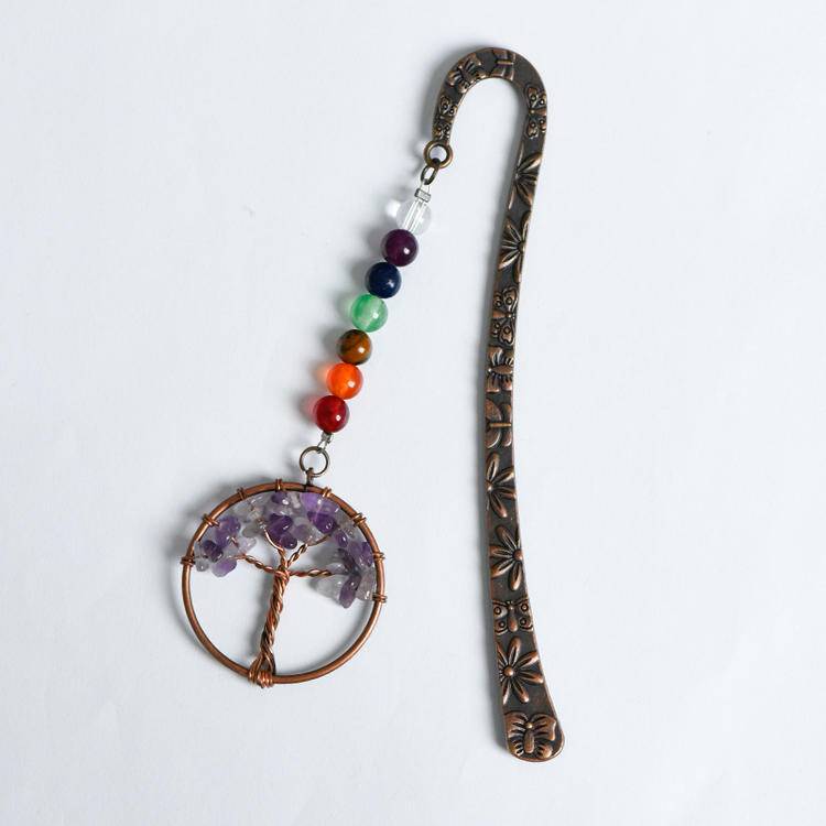 Rainbow Crystal Chips Life Tree Bookmark - Natural Stone Book Marker for Good Luck